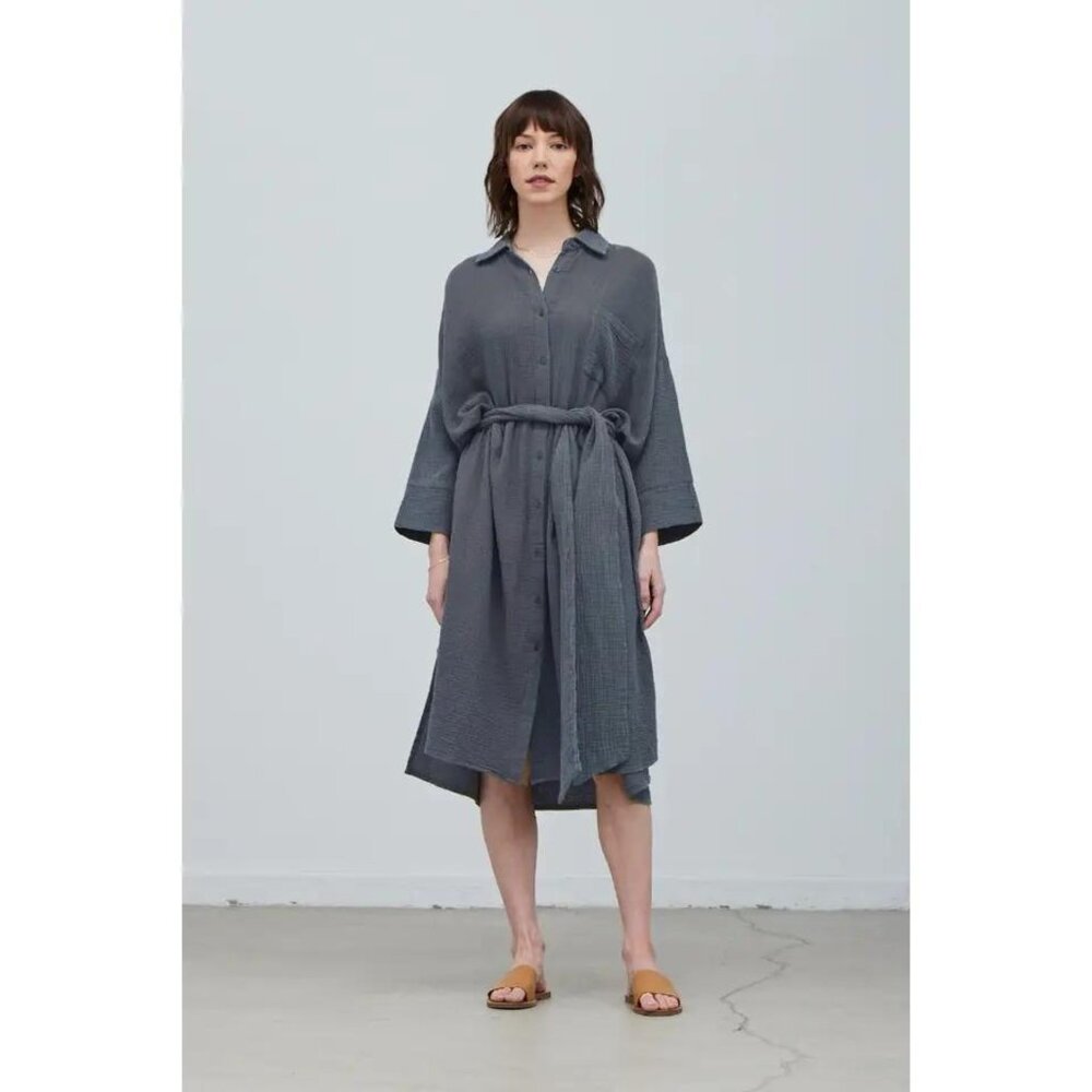 Textured Shirt Dress – Belted Waist, Relaxed Fit, Midi Length